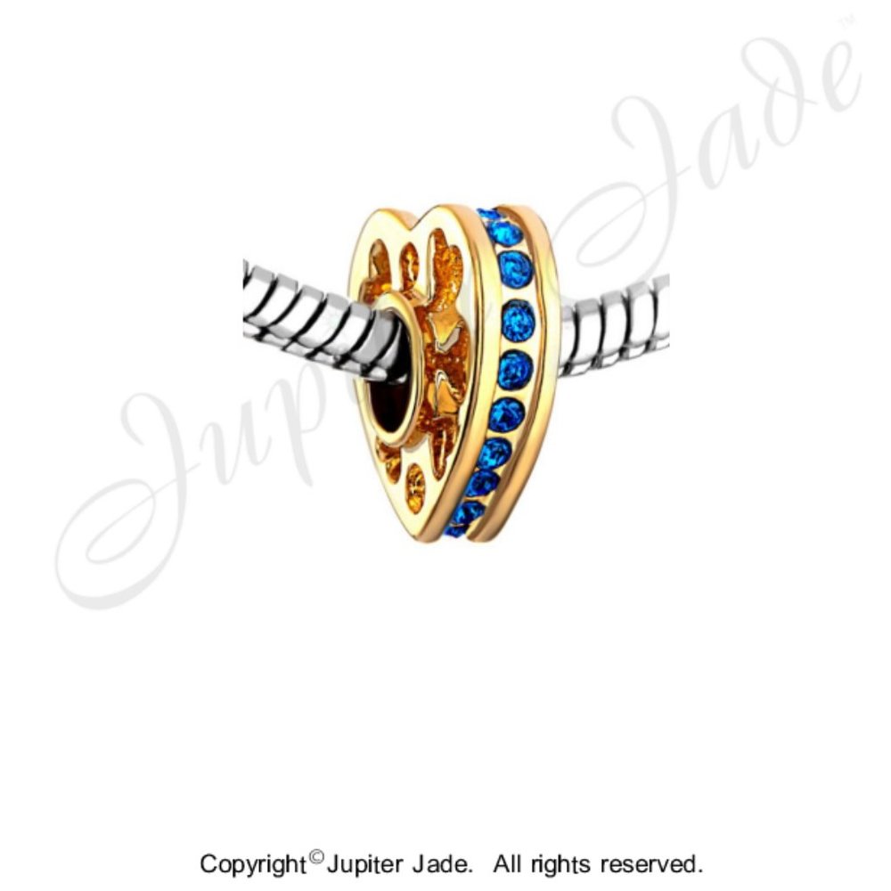 Pugster 18k Gold Plated Heart Blue Swarovski Crystal - Pandora Style